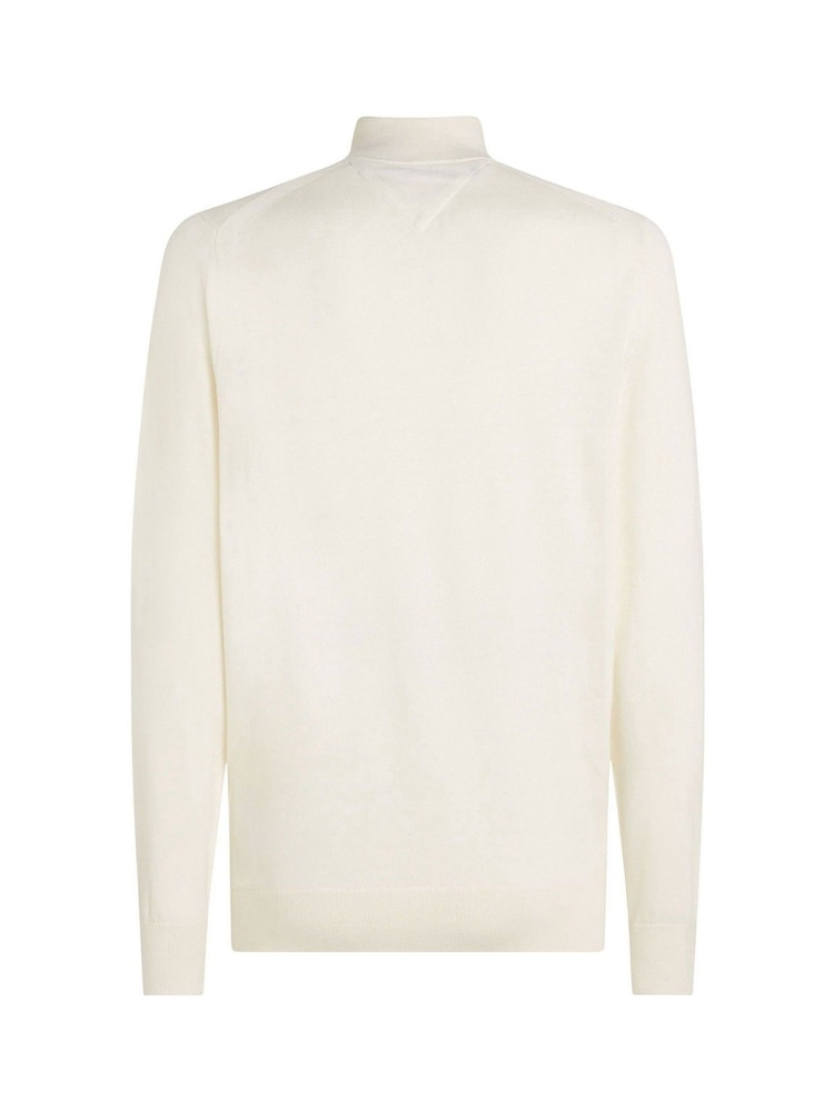 Crème - Tommy Hilfiger trui van een mix van katoen en kasjmier met kwartrits - Image 2 of 3