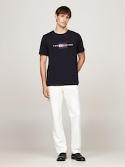 Tommy Hilfiger Blue 100% Cotton Flag Embroidered T-Shirt - Image 4 of 4