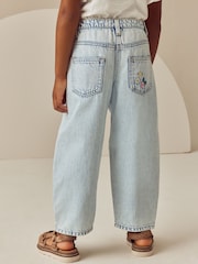 Light Blue Denim 100% Cotton Flower Embroidered Barrel Jeans (3-16yrs) - Image 3 of 4