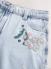 Light Blue Denim 100% Cotton Flower Embroidered Barrel Jeans (3-16yrs) - Image 7 of 8
