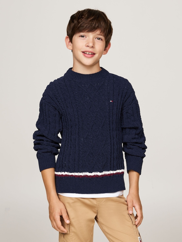 Tommy Hilfiger Blue Global Chenille Cable Sweater - Image 1 of 5