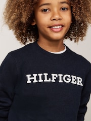 Tommy Hilfiger Blue Regular Fit Monotype Sweater - Image 4 of 5