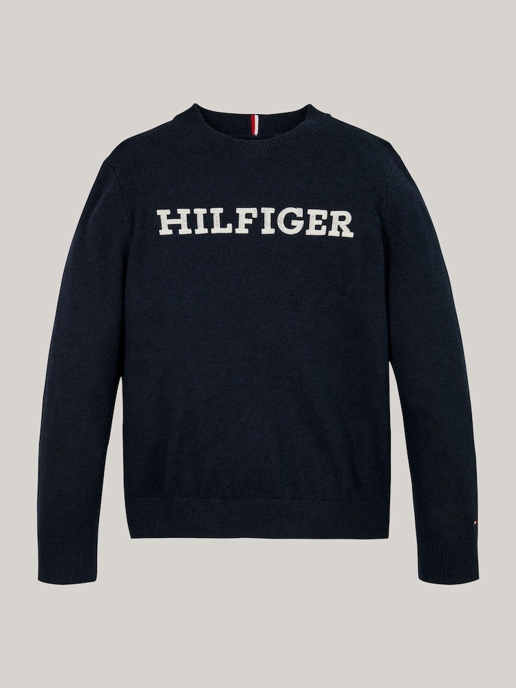Tommy Hilfiger Blue Regular Fit Monotype Sweater - Image 5 of 5 Tommy Hilfiger Blue Regular Fit Monotype Sweater - Image 5 of 5