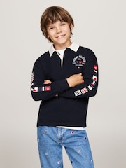 Tommy Hilfiger Blue Flags Long Sleeved 100% Cotton Polo Shirt - Image 1 of 5