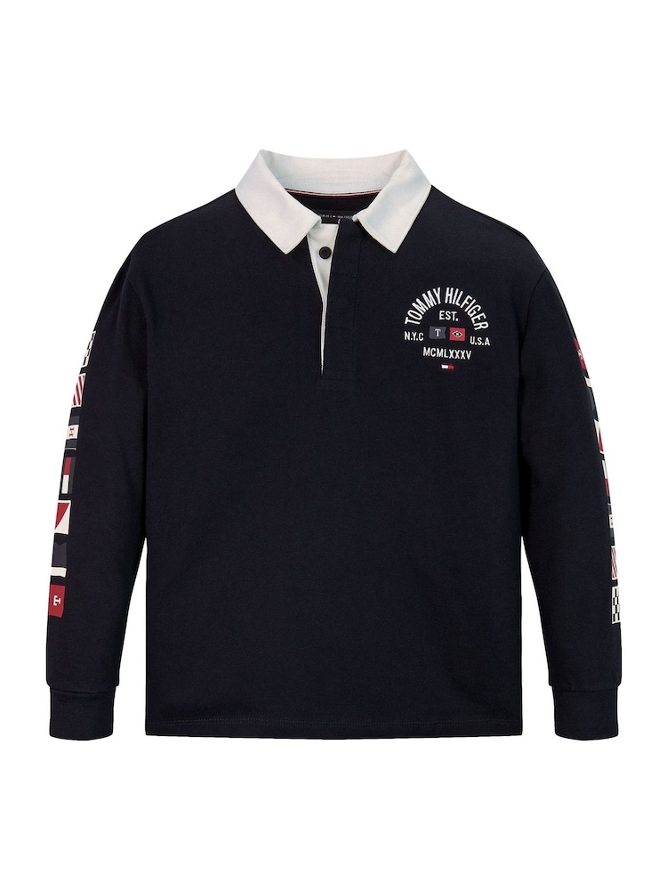 Tommy Hilfiger Blue Flags Long Sleeved 100% Cotton Polo Shirt - Image 5 of 5