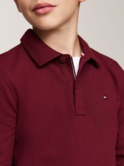Rot - Tommy Hilfiger Red Flag Langärmeliges Poloshirt - Bild 3 von 5