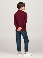 Rot - Tommy Hilfiger Red Flag Langärmeliges Poloshirt - Bild 4 von 5