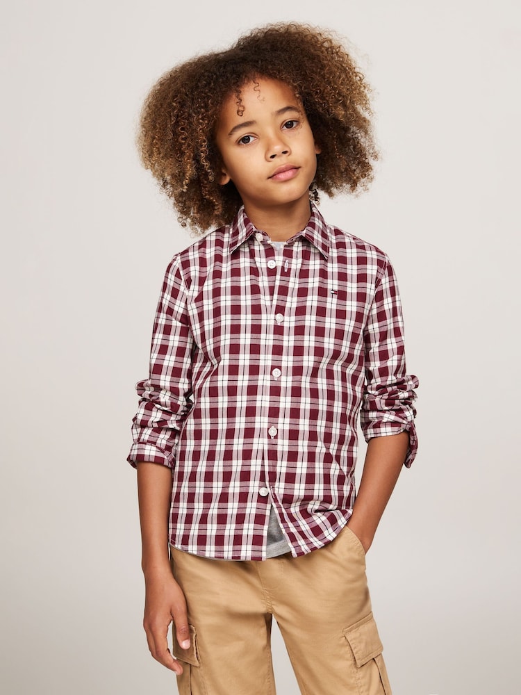 Tommy Hilfiger – Langärmliges Hemd mit kleinem Karomuster in normaler Passform, Rot - Bild 1 von 5