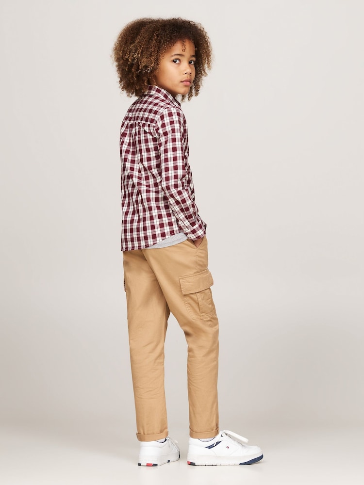 Tommy Hilfiger Red Regular Fit Small Check Long Sleeved Shirt - Image 2 of 5 Tommy Hilfiger Red Regular Fit Small Check Long Sleeved Shirt - Image 2 of 5