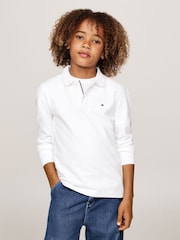 Tommy Hilfiger White Tommy Hilfiger Red Flag Long Sleeved Polo Shirt - Image 1 of 4