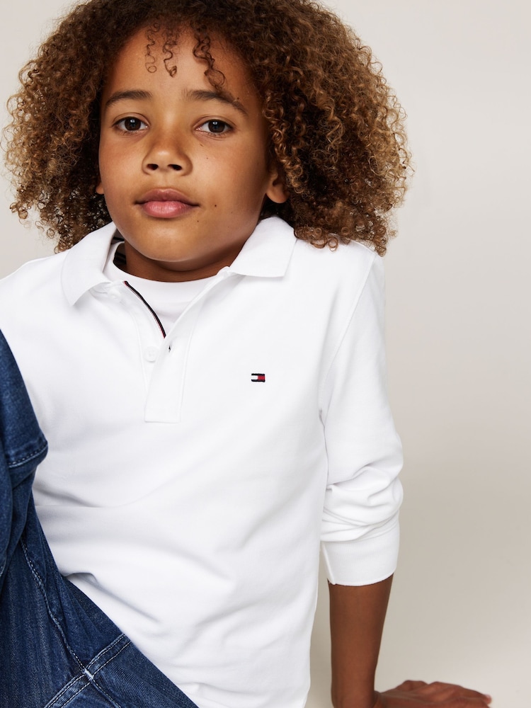 Tommy Hilfiger White Tommy Hilfiger Red Flag Long Sleeved Polo Shirt - Image 2 of 4