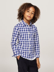 Tommy Hilfiger Blue Regular Fit Small Check Long Sleeved Shirt - Image 1 of 5