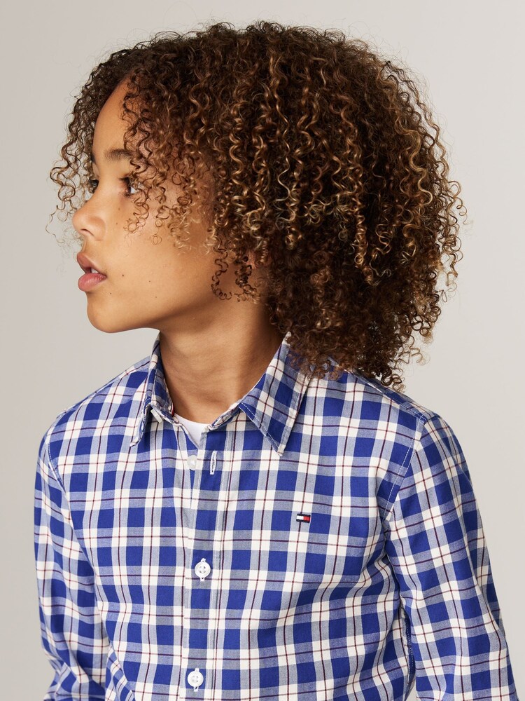 Tommy Hilfiger Blue Regular Fit Small Check Long Sleeved Shirt - Image 4 of 5