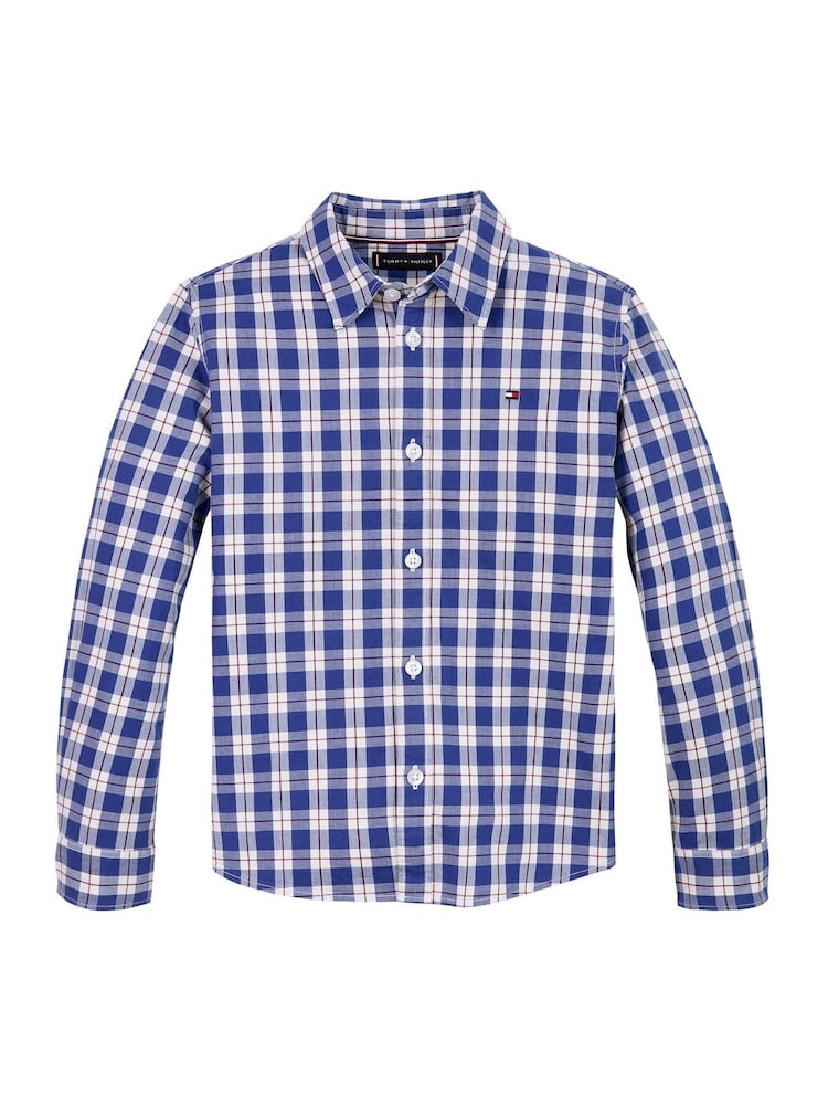 Tommy Hilfiger Blue Regular Fit Small Check Long Sleeved Shirt - Image 5 of 5
