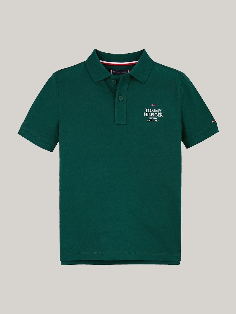 Tommy Hilfiger Green Regular Fit Logo Short Sleeved 100% Cotton Polo Shirt - Image 5 of 5
