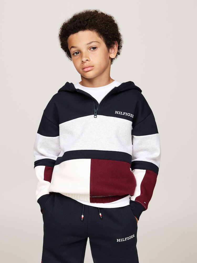 ألوان متباينة أحمر - هودي فليس من الصوف بسحاب من Tommy Hilfiger - صورة 1 من 5