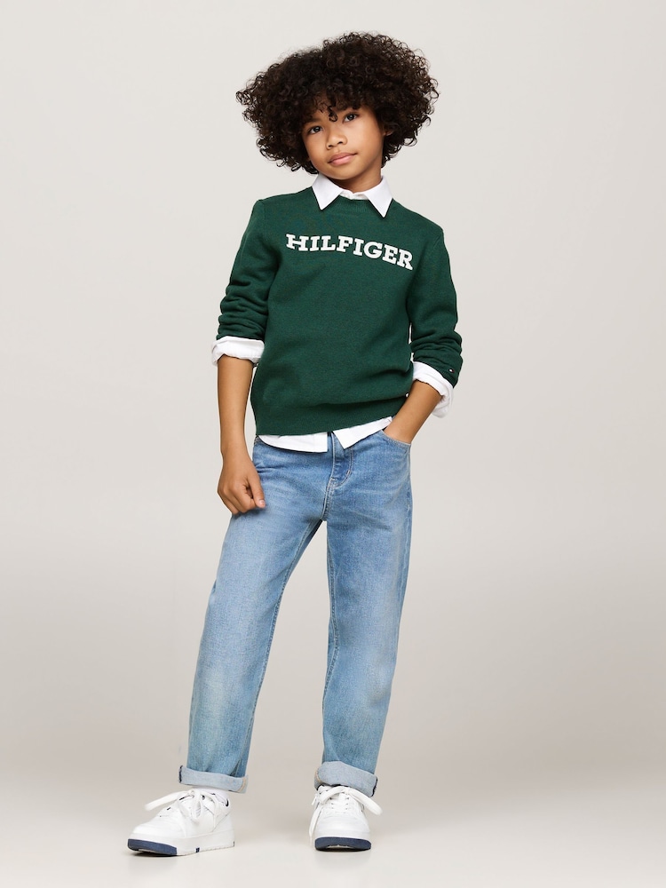 Tommy Hilfiger Green Tommy Hilfiger Blue Regular Fit Monotype Sweater - Image 2 of 5