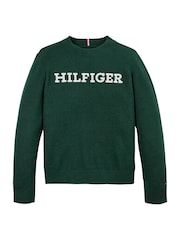 Tommy Hilfiger Green Tommy Hilfiger Blue Regular Fit Monotype Sweater - Image 5 of 5