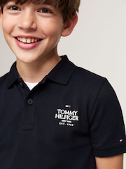 Tommy Hilfiger Blue Regular Fit Logo Short Sleeved 100% Cotton Polo Shirt - Image 4 of 5