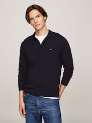 Синій - Сорочка поло з довгим рукавом з бавовни Pima і кашеміру від Tommy Hilfiger - Image 1 of 5