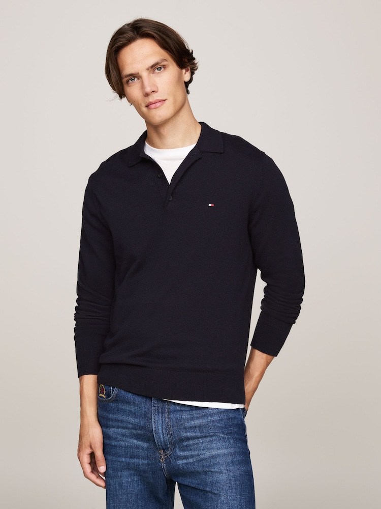 Синій - Сорочка поло з довгим рукавом з бавовни Pima і кашеміру від Tommy Hilfiger - Image 1 of 5