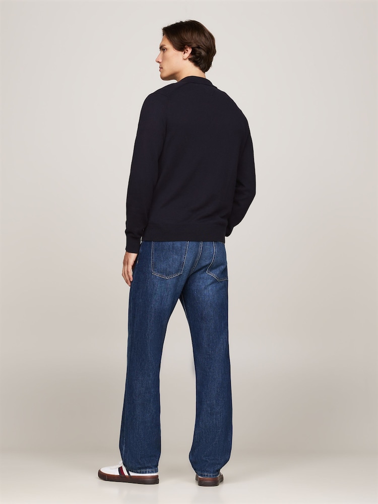 Tommy Hilfiger Blue Pima Cotton Cashmere Long Sleeve Polo Shirt - Image 2 of 5 Tommy Hilfiger Blue Pima Cotton Cashmere Long Sleeve Polo Shirt - Image 2 of 5