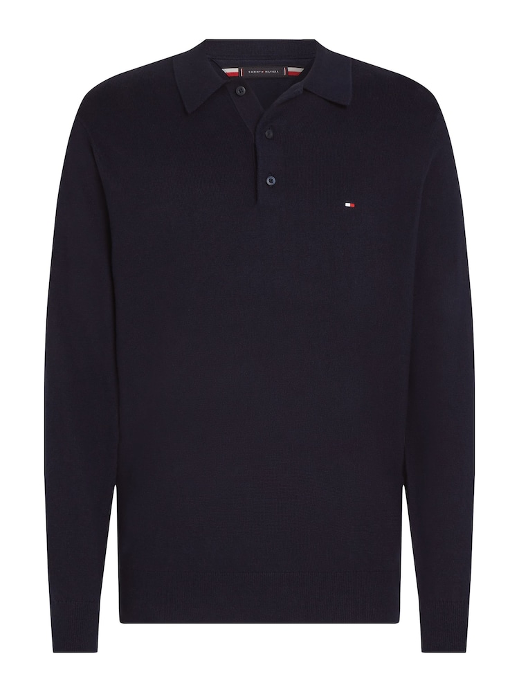 Tommy Hilfiger Blue Pima Cotton Cashmere Long Sleeve Polo Shirt - Image 5 of 5 Tommy Hilfiger Blue Pima Cotton Cashmere Long Sleeve Polo Shirt - Image 5 of 5