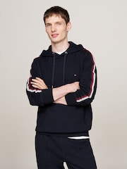 Tommy Hilfiger Blue 100% Cotton Global Stripe Tape Hoodie - Image 1 of 5