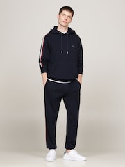 Tommy Hilfiger Blue 100% Cotton Global Stripe Tape Hoodie - Image 2 of 5