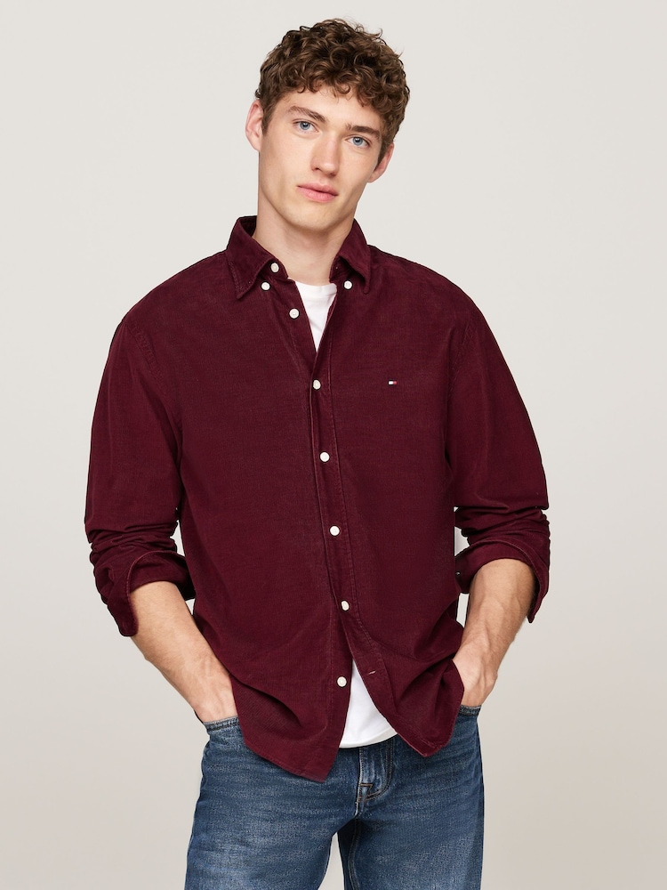 Tommy Hilfiger Red Regular Fit Solid Corduroy 100% Cotton Shirt - Image 1 of 5