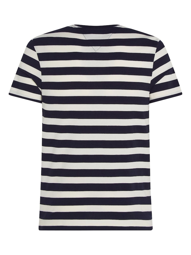 Tommy Hilfiger Blue 100% Cotton Tommy Logo Stripe T-Shirt - Image 6 of 6