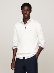 Tommy Hilfiger White Classic Quarter Zip Sweater - Image 1 of 5