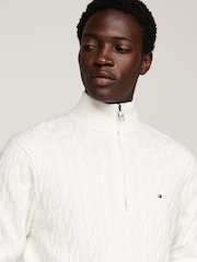 Tommy Hilfiger White Classic Quarter Zip Sweater - Image 4 of 5