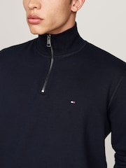 Tommy Hilfiger Blue Essential Fleece Quarter Zip Sweatshirt - Image 4 of 6