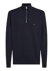 Tommy Hilfiger Blue Essential Fleece Quarter Zip Sweatshirt - Image 5 of 6