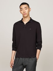 Tommy Hilfiger Black Regular Fit Long-Sleeved Liquid 100% Cotton Polo Shirt - Image 1 of 5