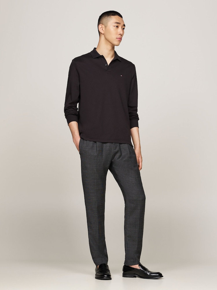 Tommy Hilfiger Black Regular Fit Long-Sleeved Liquid 100% Cotton Polo Shirt - Image 2 of 5