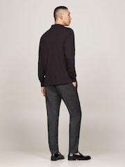 Tommy Hilfiger Black Regular Fit Long-Sleeved Liquid 100% Cotton Polo Shirt - Image 4 of 5