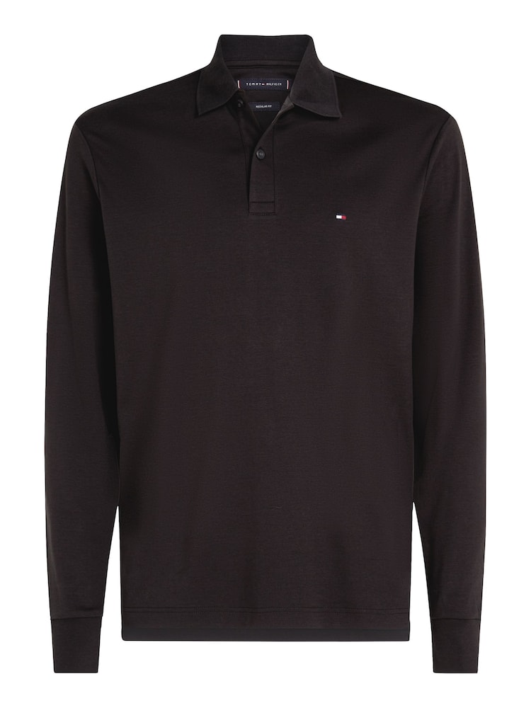 Tommy Hilfiger Black Regular Fit Long-Sleeved Liquid 100% Cotton Polo Shirt - Image 5 of 5