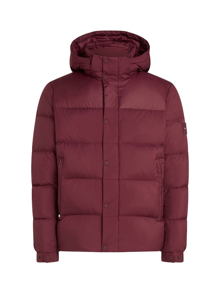 Tommy Hilfiger Red Mix Down Hooded Puffer Jacket - Image 1 of 3