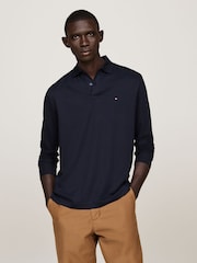 Tommy Hilfiger Blue Regular Fit Long-Sleeved Liquid 100% Cotton Polo Shirt - Image 1 of 5