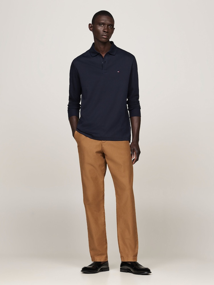 Tommy Hilfiger Blue Regular Fit Long-Sleeved Liquid 100% Cotton Polo Shirt - Image 2 of 5