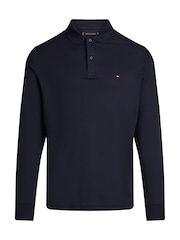 Tommy Hilfiger Blue Regular Fit Long-Sleeved Liquid 100% Cotton Polo Shirt - Image 5 of 5