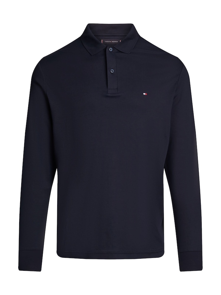 Tommy Hilfiger Blue Regular Fit Long-Sleeved Liquid 100% Cotton Polo Shirt - Image 5 of 5