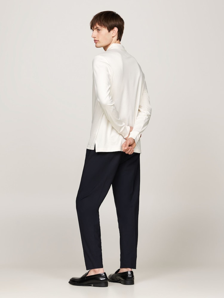 Tommy Hilfiger Cream Regular Fit Long-Sleeved Liquid 100% Cotton Polo Shirt - Image 2 of 5 Tommy Hilfiger Cream Regular Fit Long-Sleeved Liquid 100% Cotton Polo Shirt - Image 2 of 5