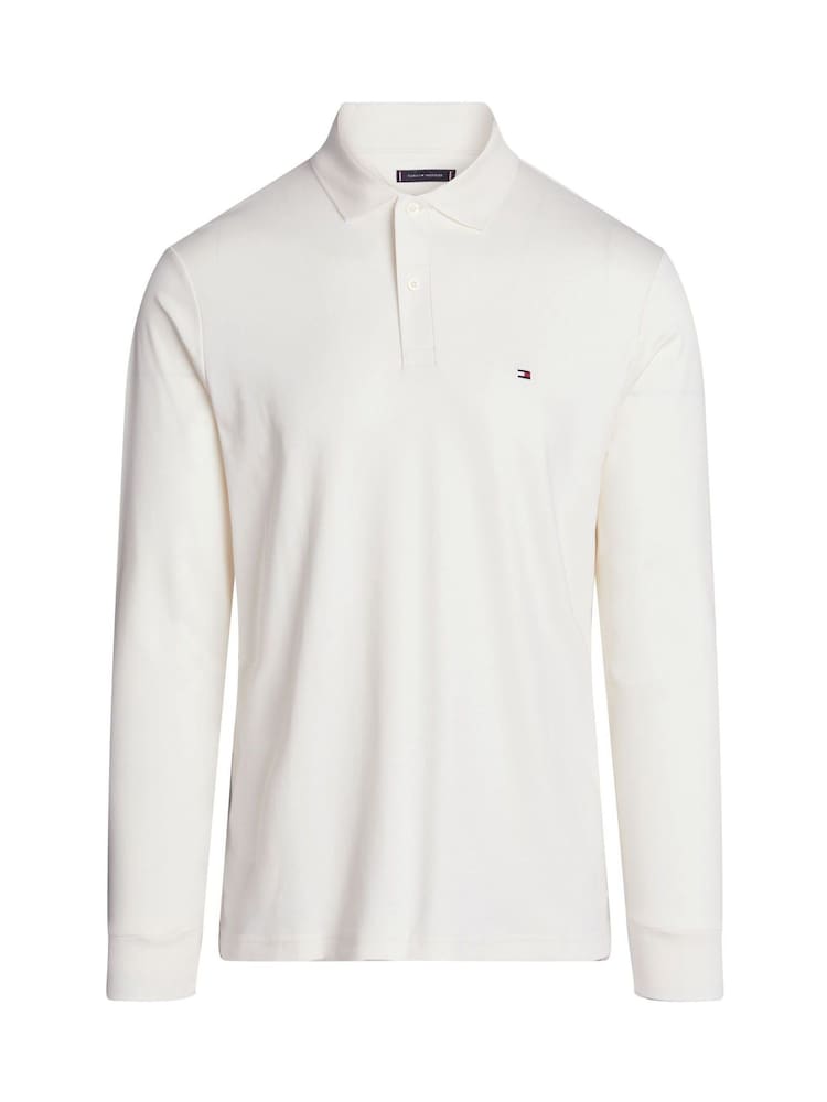 Tommy Hilfiger Cream Regular Fit Long-Sleeved Liquid 100% Cotton Polo Shirt - Image 5 of 5 Tommy Hilfiger Cream Regular Fit Long-Sleeved Liquid 100% Cotton Polo Shirt - Image 5 of 5
