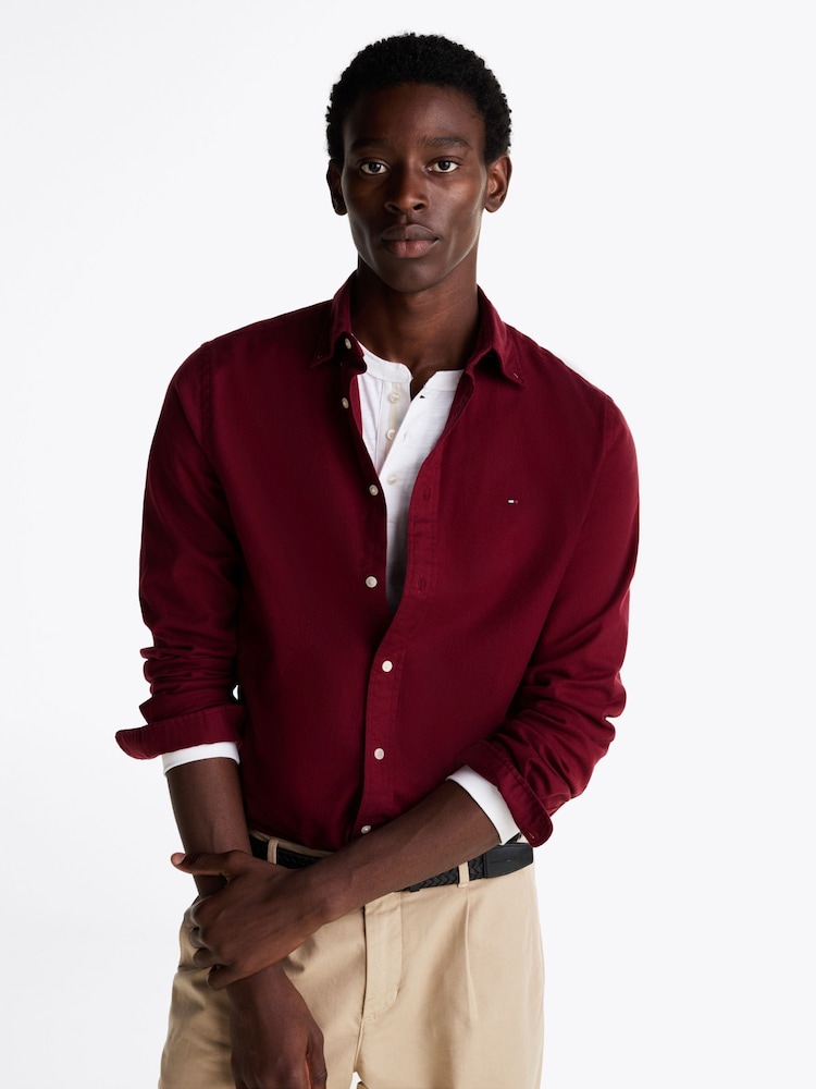 Tommy Hilfiger Red Regular Fit Flex Brushed Solid Shirt - Image 1 of 7