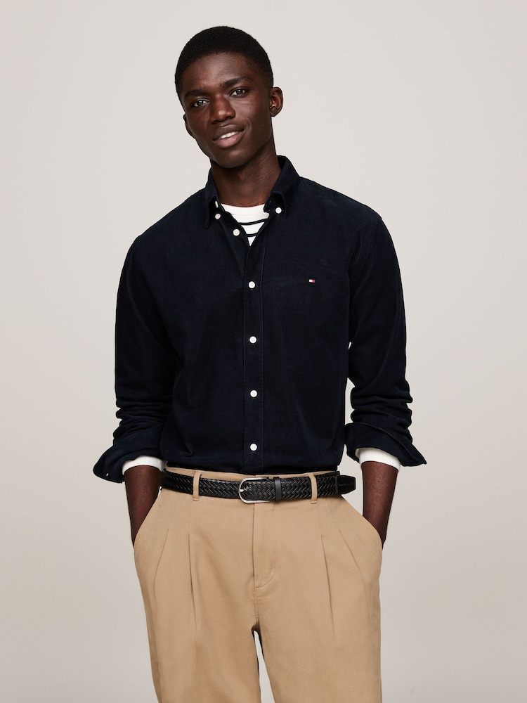 Tommy Hilfiger Blue Regular Fit Solid Corduroy 100% Cotton Shirt - Image 1 of 5