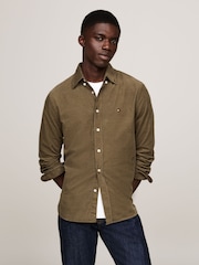 Tommy Hilfiger Green Regular Fit Solid Corduroy 100% Cotton Shirt - Image 1 of 4