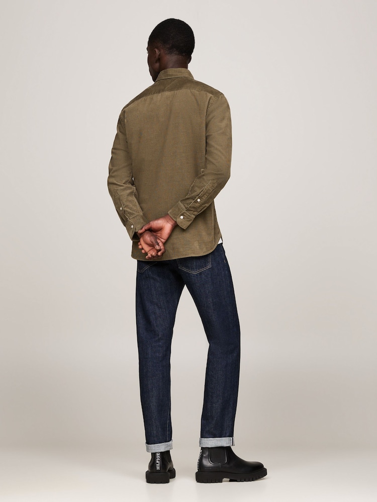 Tommy Hilfiger Green Regular Fit Solid Corduroy 100% Cotton Shirt - Image 2 of 4